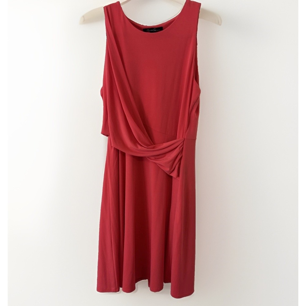 Kenneth Cole New York Womens Sleeveless Knee Length Dress Stretch M Coral Orange